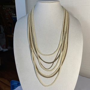Vintage multi strand chain and pearl bead necklace